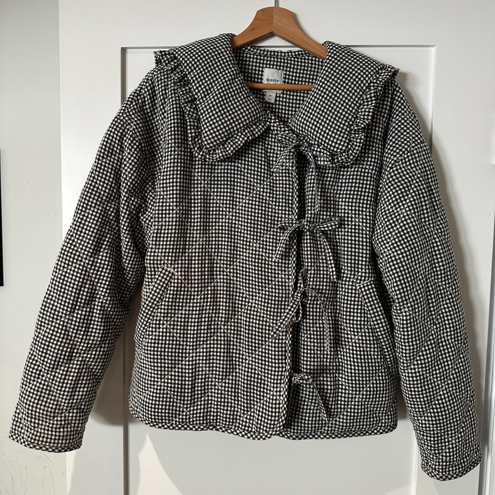 Maeve Black and White Gingham Puffer Jacket